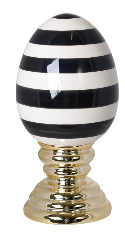 Ou ceramică decorativ cu suport auriu 29 cm, ornament elegant și de impact pentru casă.