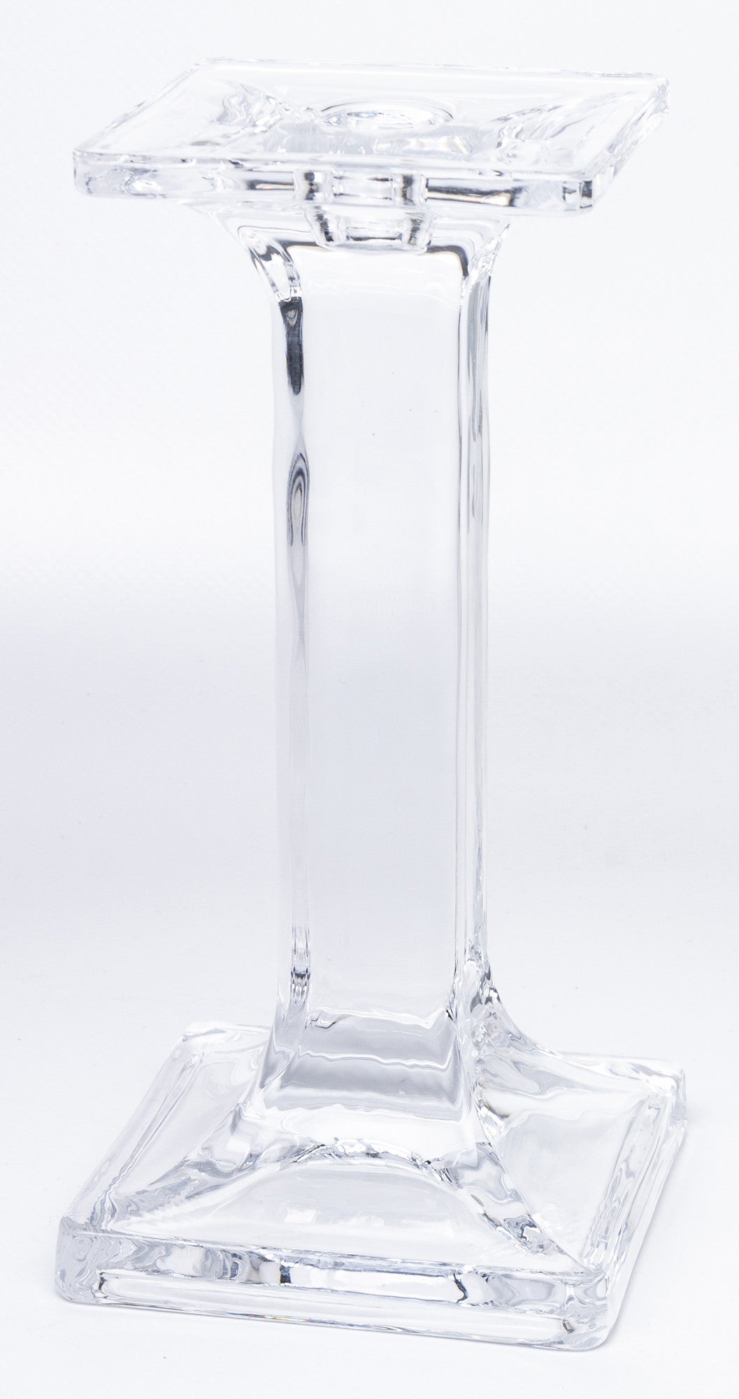 Sfeșnic din sticlă masivă transparentă decorativ, ideal casă nouă, evenimente și decor elegant minimalist.