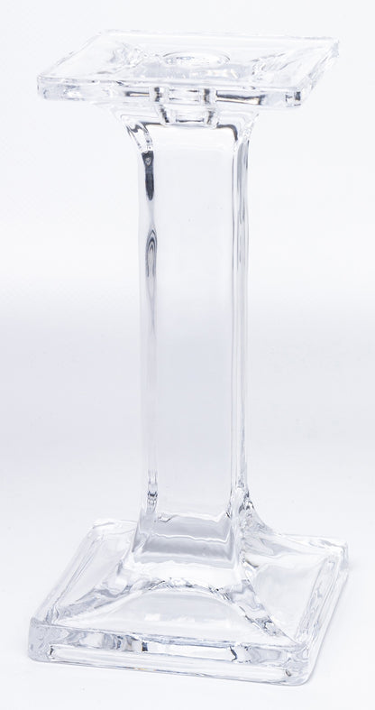 Sfeșnic din sticlă masivă transparentă decorativ, ideal casă nouă, evenimente și decor elegant minimalist.