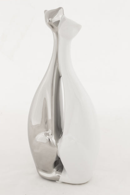 Figurină pisici alb argintiu ceramică 20 cm