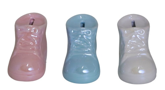 Pușculiță pantof albastru ceramică, 10 cm, accesoriu decorativ și practic pentru casă sau cadou.