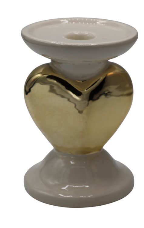 Sfeșnic ceramică inimă aurie 9,7x9,7x14 cm, decor romantic și cadou elegant