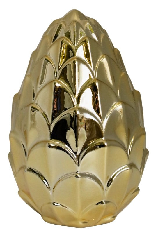 Decorațiune decorativă în formă de anghinare realizată din ceramică argintie elegantă, perfectă pentru amenajări moderne și sofisticate. Este ideală pentru decorarea rafturilor, măsuțelor sau bibliotecilor și adaugă un accent premium și contemporan oricărui spațiu interior. Designul său inspirat din elemente naturale o face potrivită pentru decoruri glam, moderne sau minimaliste și reprezintă o alegere excelentă pentru cadouri elegante și rafinate.