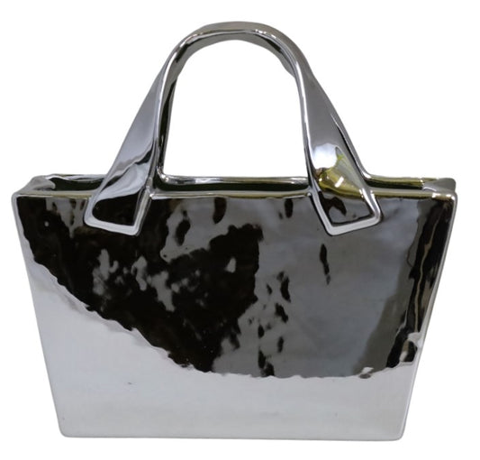 Vază ceramică argintie în formă de poșetă 7x9x25 cm, decor elegant pentru flori și interior