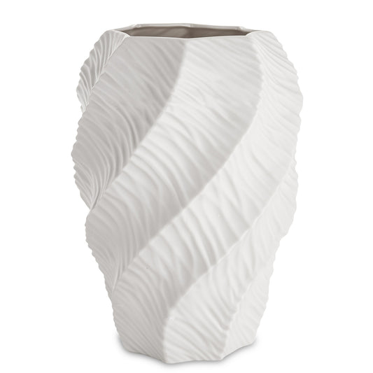 Vază din porțelan alb cu design minimalist modern, ideală pentru interioare luminoase, curate și elegante. Este perfectă pentru flori naturale sau artificiale și se potrivește în orice tip de decor contemporan. Adaugă un aer sofisticat și rafinat în casă.