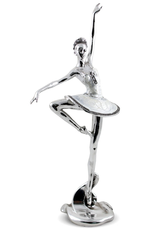 Figurină decorativă balerină perlată cu pietre alb-argintii, o piesă spectaculoasă care transmite grație, eleganță și rafinament artistic. Este ideală pentru living, birou sau spații premium și devine un punct focal decorativ. Perfectă ca dar elegant pentru aniversări sau casă nouă.