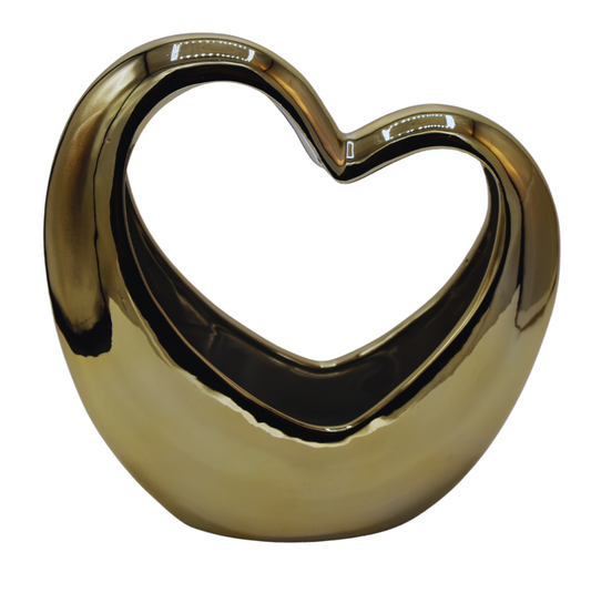 Ghiveci suport ceramică aurie inimă 24,6x10,3x23,5 cm, decor elegant pentru plante