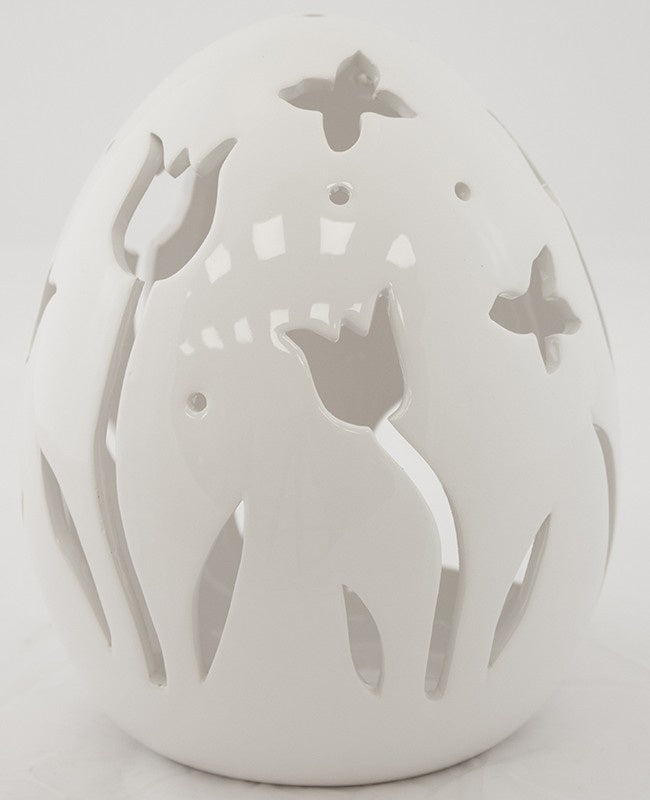 Ou ceramic alb flori decor Paște