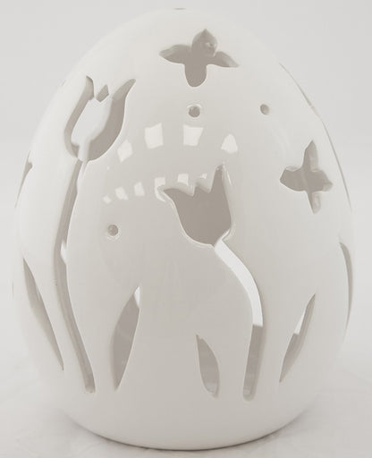 Ou ceramic alb flori decor Paște