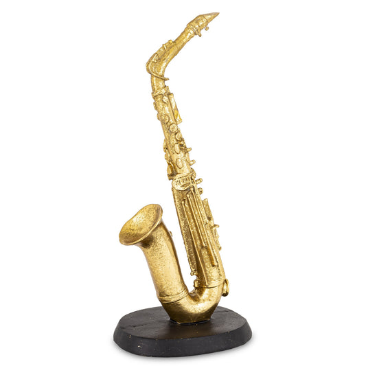 Decorațiune saxofon auriu 27,5x12x9 cm, decor muzical elegant din rășină, cadou inedit pentru pasionați