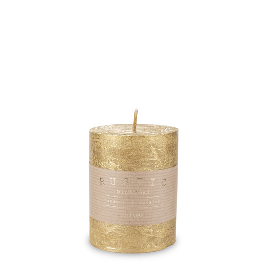 Lumânare aurie antichizată mică 9x7x7 cm, decor elegant și cadou sofisticat