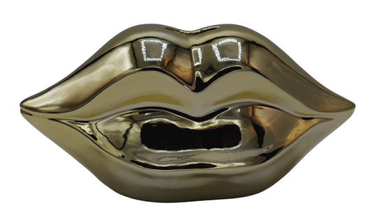 Pușculiță ceramică buze aurii 20,3x9,3x10 cm, decor original și cadou creativ