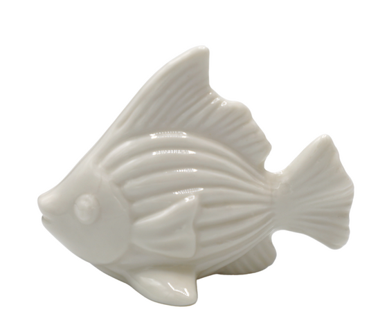 Mini figurină pește ceramică alb 6,5x3,5x4,5 cm, decor simbolic marin și cadou original
