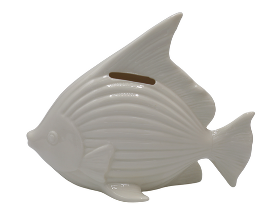 Pușculiță pește ceramică alb 17x8,5x14 cm, decor jucăuș și cadou amuzant