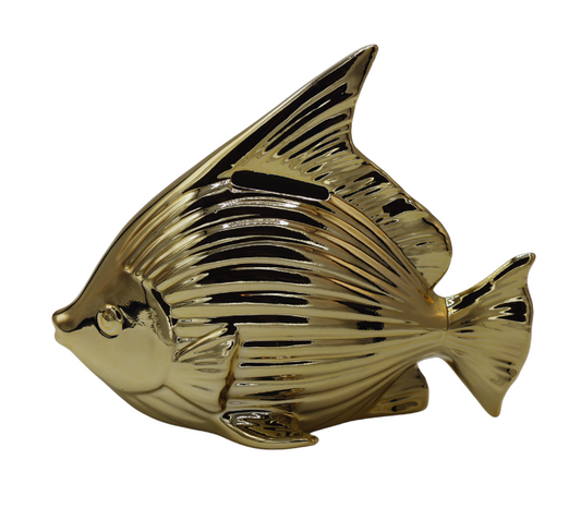 Pușculiță pește ceramică auriu 17x8,5x14 cm, decor strălucitor și cadou elegant