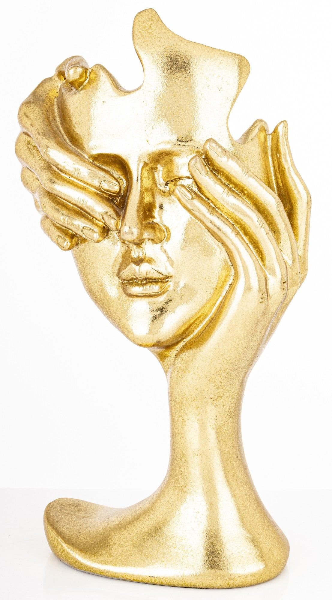 Mască decorativă aurie antichizată, ideală decor artistic, casă modernă și cadou elegant pentru interior sofisticat.