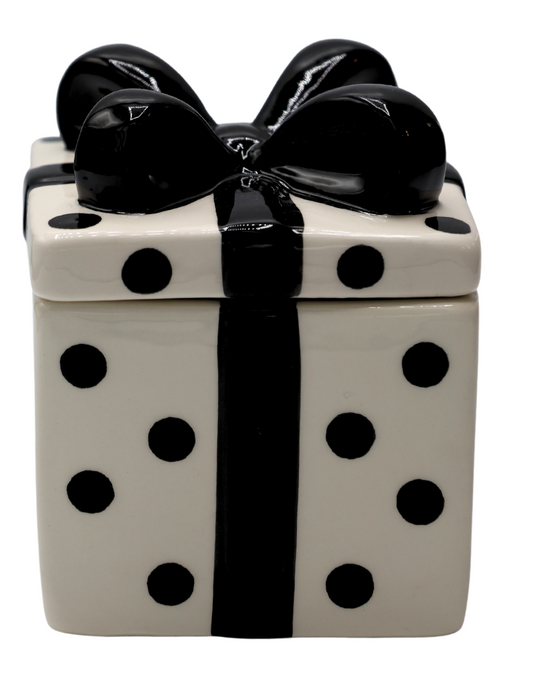 Bombonieră ceramică alb-negru 7x7x9 cm, cadou și decor, mentha - flori, cadouri și decorațiuni
