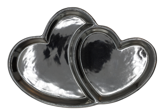 Farfurie ceramică decorativă cu inimi argintii, ornament elegant pentru masă, decor interior romantic, cadou pentru familie sau prieteni, piesă de colecție decorativă