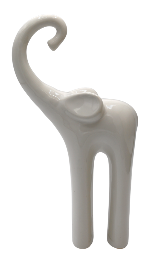 Figurină elefant alb ceramică mare 13,5x6x25 cm, decor interior elegant și minimalist