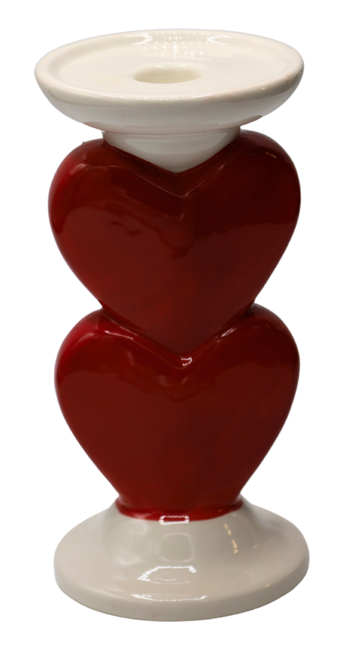 Sfeșnic ceramică 2 inimi, 9,6x9,6x19,6 cm, cadou romantic și decor, mentha - flori, cadouri și decorațiuni