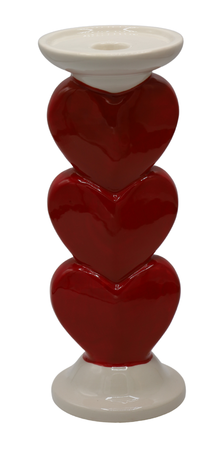 Sfeșnic ceramică 3 inimi 9,7x9,7x25,7 cm, decor romantic și cadou elegant, mentha - flori, cadouri și decorațiuni