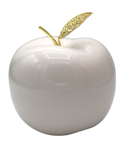 Măr decorativ din ceramică albă 12x12x12 cm, decor modern minimalist și cadou elegant