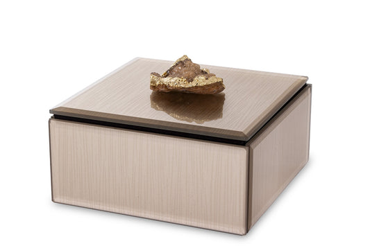 Cutie bijuterii din sticlă cu piatră 8x12x12 cm, suport elegant pentru inele, cercei, brățări, decor interior, cadou sofisticat pentru familie și prieteni, ornament practic și decorativ