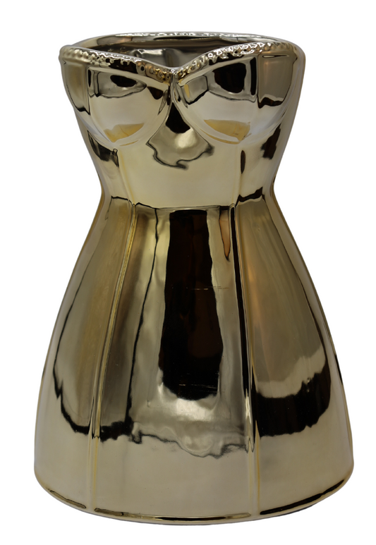 Vază ceramică poșetă aurie, 17,5x17,5x26cm, ornament decorativ strălucitor.