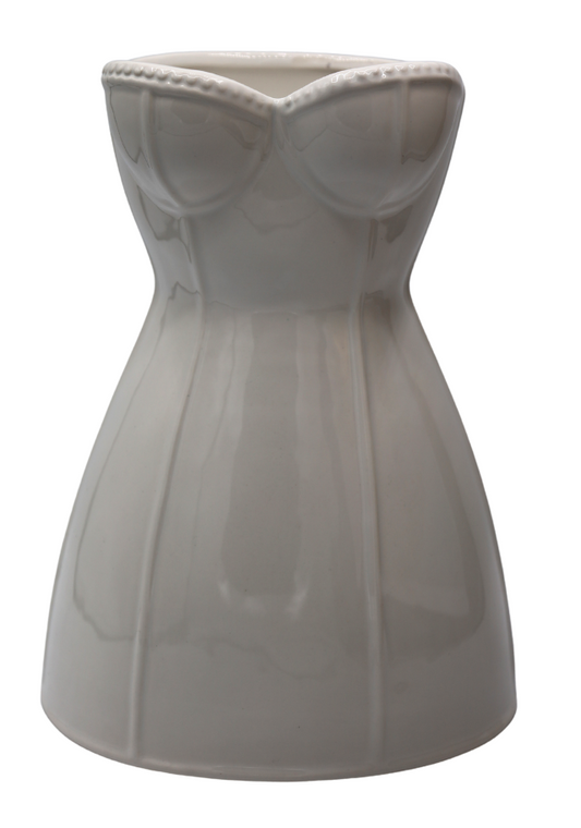 Vază ceramică albă în formă de rochie 17,5x17,5x26 cm, cadou și decor elegant, mentha - flori, cadouri și decorațiuni