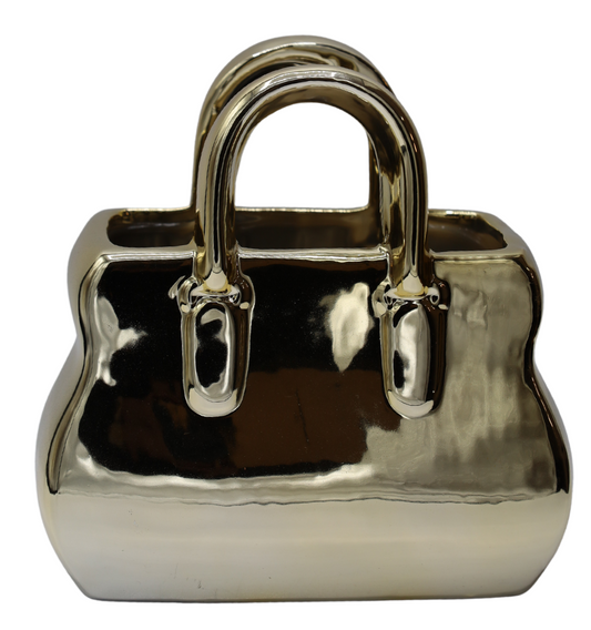 Vază ceramică aurie în formă de poșetă 18,5x11x19,5 cm, decor și cadou, mentha - flori, cadouri și decorațiuni
