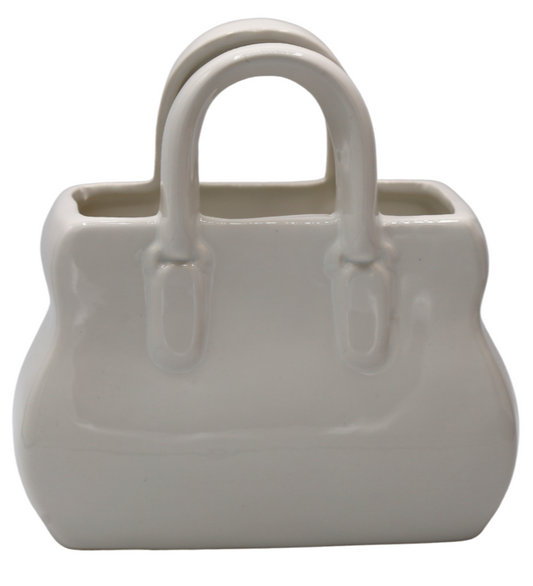 Vază ceramică albă în formă de poșetă 18,5x11x19,5 cm, cadou și decor elegant, mentha - flori, cadouri și decorațiuni