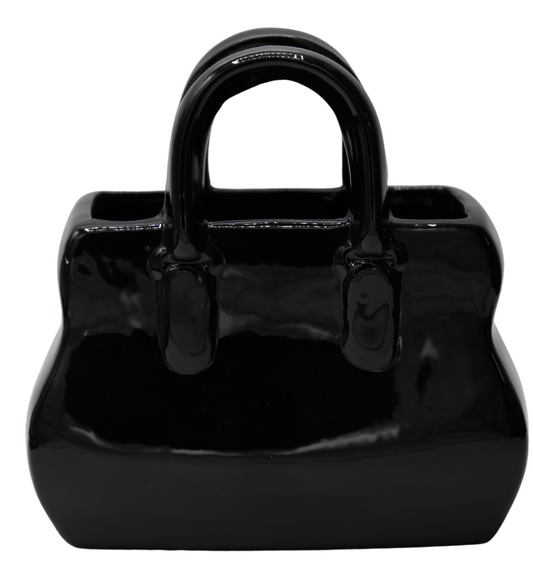 Vază ceramică neagră în formă de poșetă 18,5x11x19,5 cm, cadou și decor elegant, mentha - flori, cadouri și decorațiuni