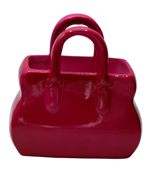 Vază ceramică neagră în formă de poșetă 18,5x11x19,5 cm, cadou și decor elegant, mentha - flori, cadouri și decorațiuni