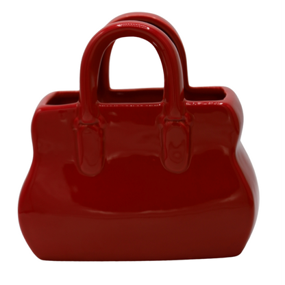 Vază ceramică roșie în formă de poșetă 18,5x11x19,5 cm, cadou și decor, mentha - flori, cadouri și decorațiuni