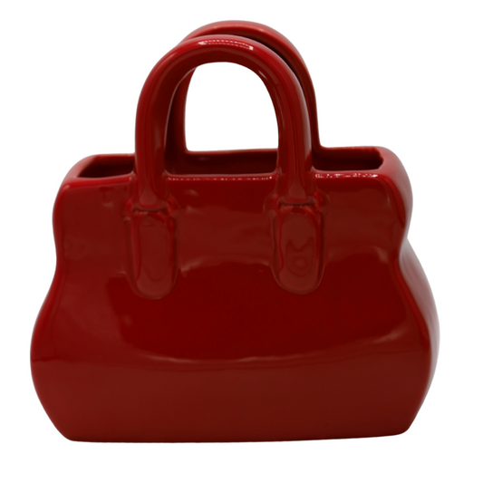 Vază ceramică roșie în formă de poșetă 18,5x11x19,5 cm, cadou și decor, mentha - flori, cadouri și decorațiuni