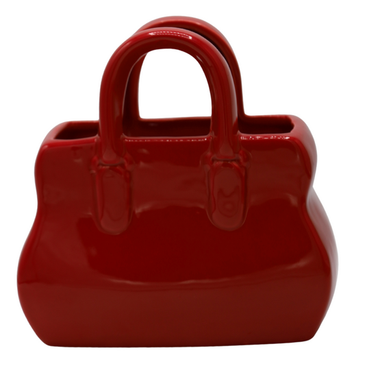 Vază ceramică roșie în formă de poșetă 18,5x11x19,5 cm, cadou și decor, mentha - flori, cadouri și decorațiuni