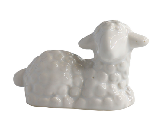 Figurină miel ceramic alb mic, ornament decorativ Paște