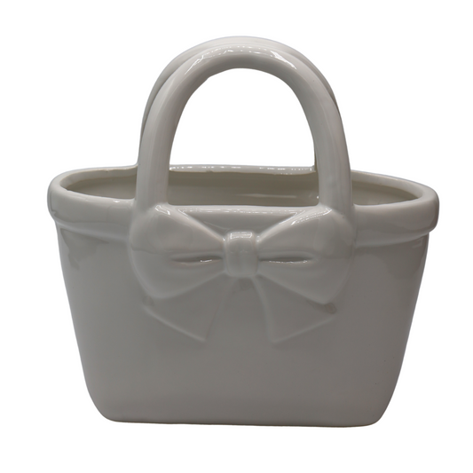 Vază ceramică albă mare în formă de poșetă, 27x12,9x28cm, decor elegant și modern.
