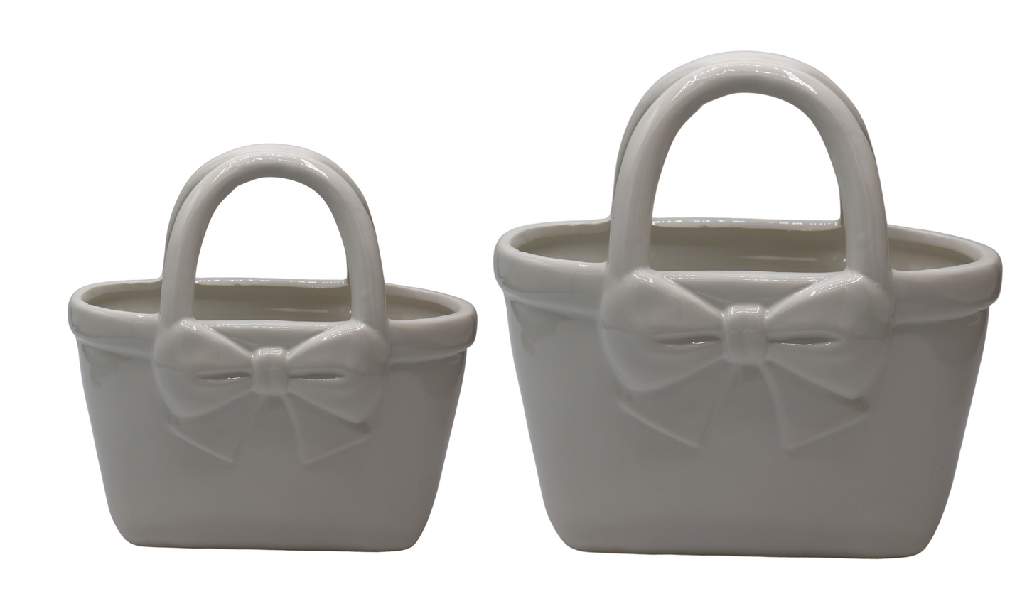 Vază ceramică albă în formă de poșetă 22,4x10,9x22,5 cm, cadou și decor rafinat, mentha - flori, cadouri și decorațiuni