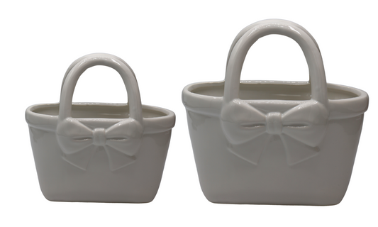 Vază ceramică albă în formă de poșetă 22,4x10,9x22,5 cm, cadou și decor rafinat, mentha - flori, cadouri și decorațiuni