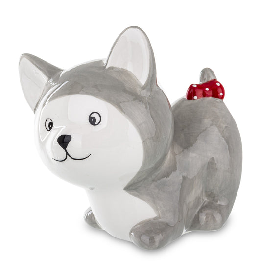 Pușculiță pisică ceramică albă 13 cm, accesoriu practic și decorativ, perfect pentru iubitorii de animale.
