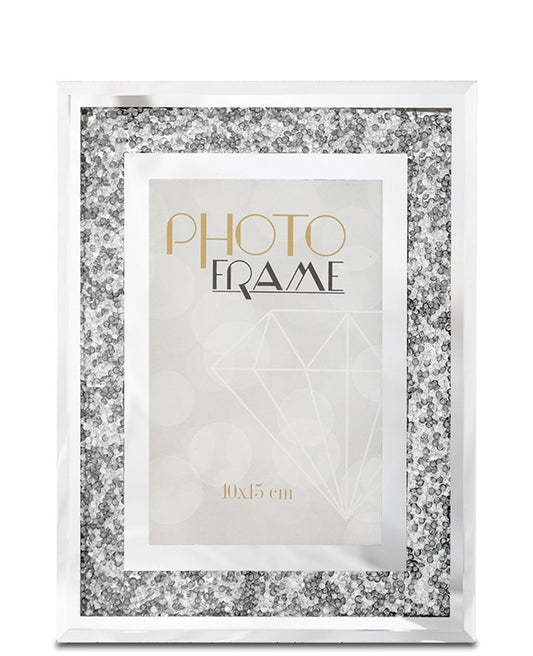 Ramă foto din sticlă, 23x18x1,5 cm, decorată cu diamante, pentru fotografii 10x15 cm, un obiect decorativ rafinat și strălucitor.