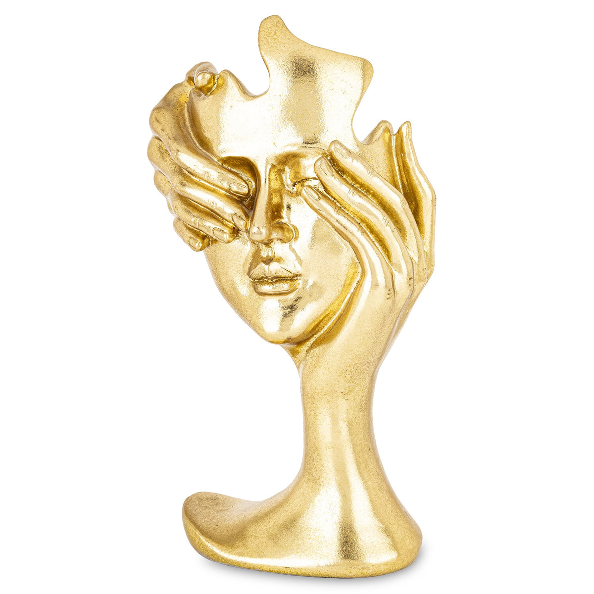 Mască decorativă aurie antichizată, piesă artistică statement care adaugă mister, eleganță și stil exotic interiorului. Este ideală pentru living, hol sau spații moderne cu accent artistic. Perfectă ca decor sau cadou pentru colecționari.
