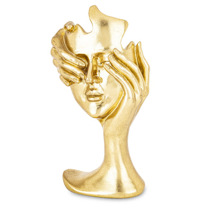 Mască decorativă aurie antichizată, piesă artistică statement care adaugă mister, eleganță și stil exotic interiorului. Este ideală pentru living, hol sau spații moderne cu accent artistic. Perfectă ca decor sau cadou pentru colecționari.