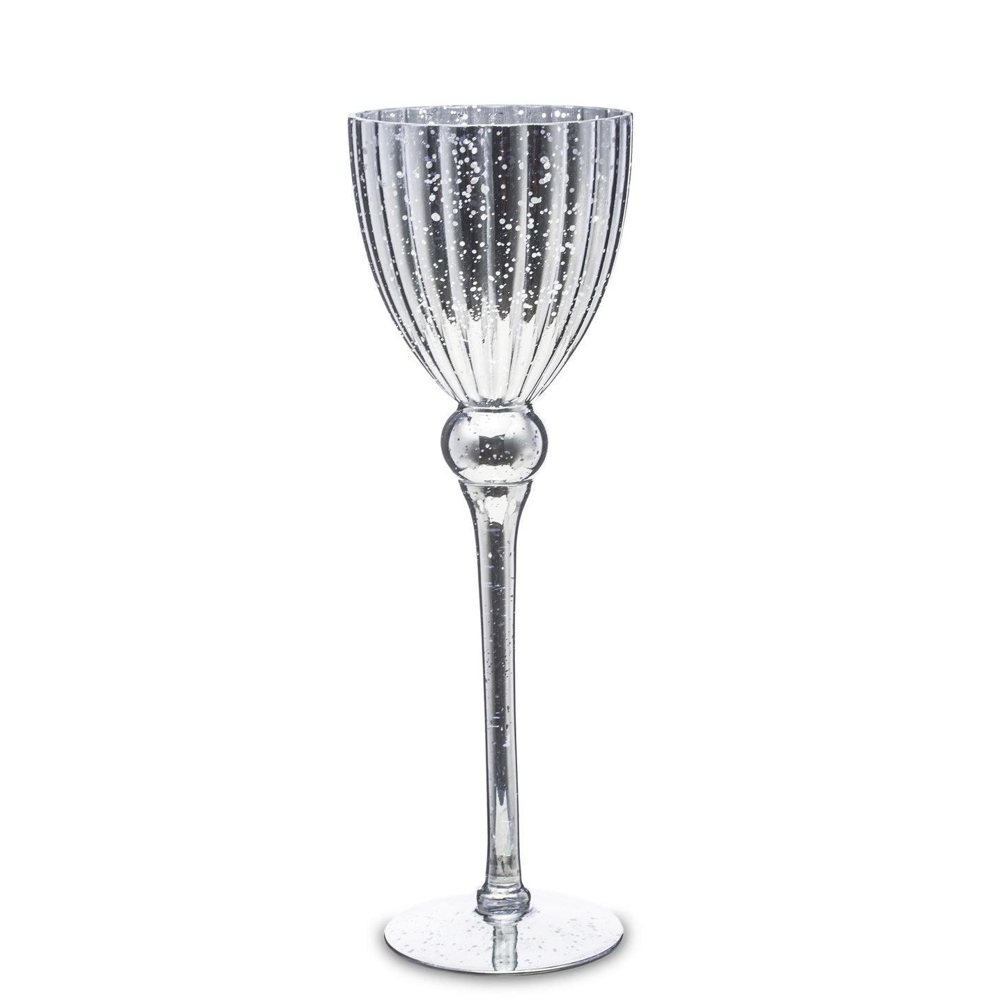 Sfeșnic din sticlă argintiu, 35x12x12 cm, cu finisaj elegant și design modern, ideal pentru a adăuga un accent sofisticat în living, dormitor sau pe masa festivă.