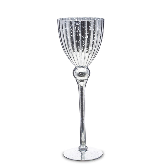 Sfeșnic din sticlă argintiu, 35x12x12 cm, cu finisaj elegant și design modern, ideal pentru a adăuga un accent sofisticat în living, dormitor sau pe masa festivă.