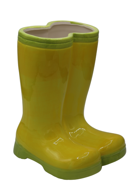 Vază ceramică tip cizme galben-verde 21,5x19x26,5 cm, decor jucăuș și cadou creativ