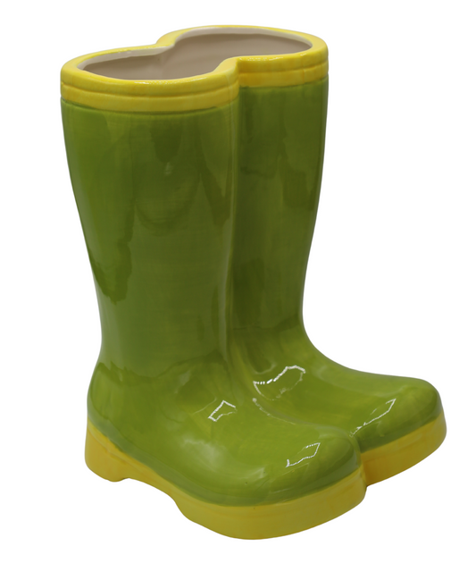Vază ceramică în formă de cizme verde-galben 18,7x13x23,5 cm, decor creativ și cadou original