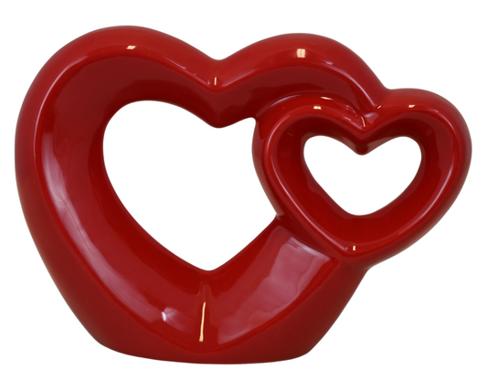 Decorațiune ceramică inimi roșii 20,2x6,1x14,2 cm, simbol dragoste și cadou romantic
