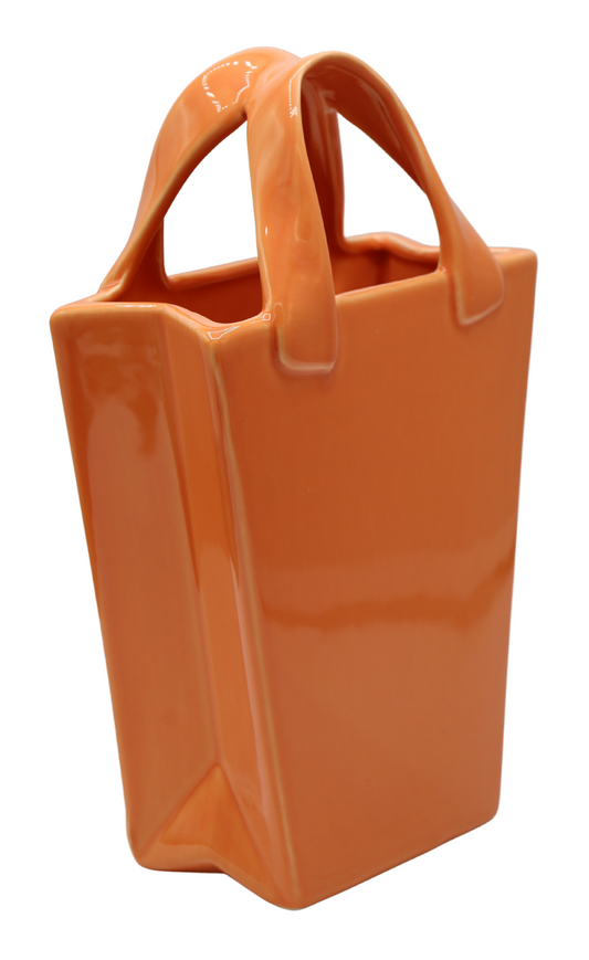 Vază poșetă ceramică ciclam 17,5x8x30 cm, decor modern și cadou extravagant